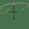 Pendentif croix en or jaune avec émeraudes naturelles