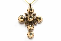 Pendentif croix Napoléon III or jaune, diamants