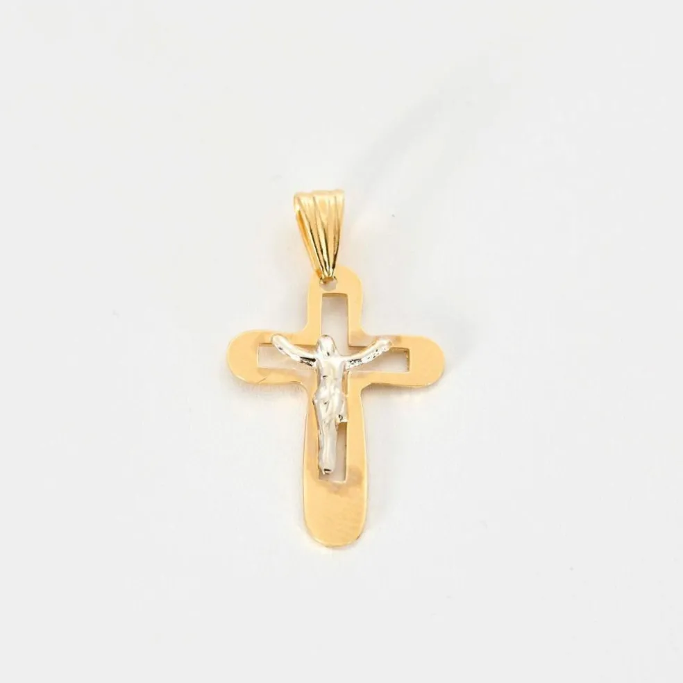 Pendentif Croix or bicolore
