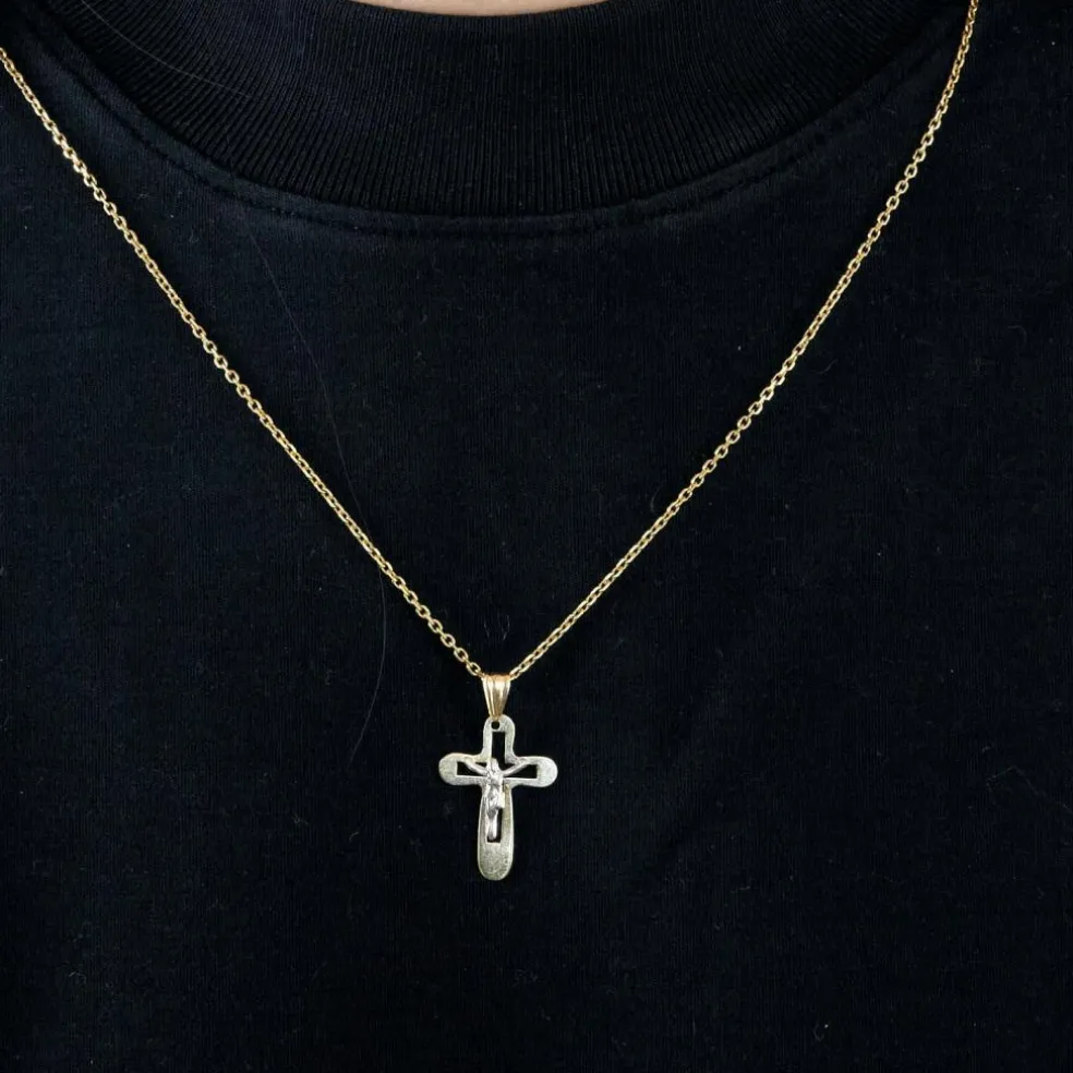 Pendentif Croix or bicolore