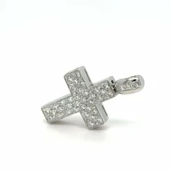 PENDENTIF CROIX OR BLANC DIAMANTS