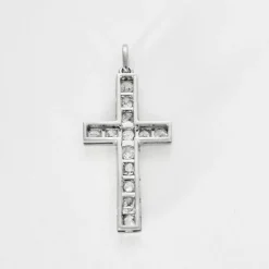 Pendentif Croix Or Blanc Diamants