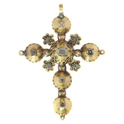 Pendentif croix, or et diamants
