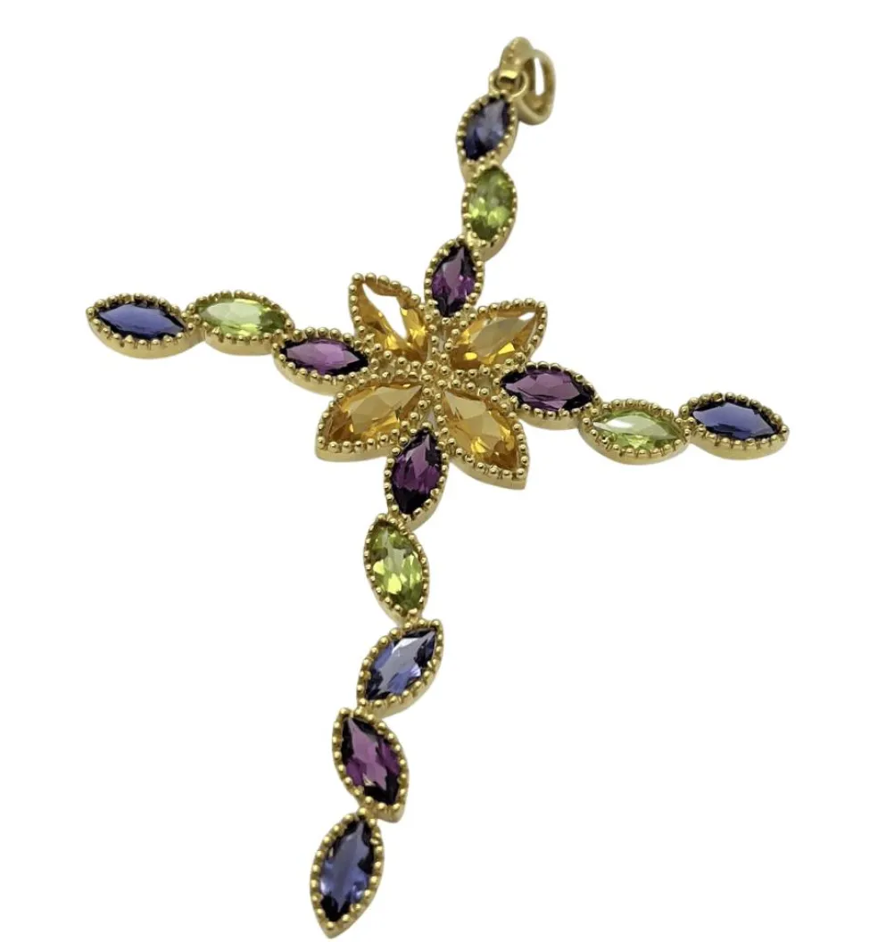 Pendentif Croix Or Jaune , Pierres Fines