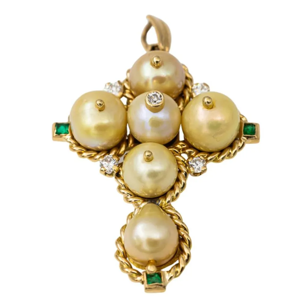 Pendentif Croix Or jaune Perle