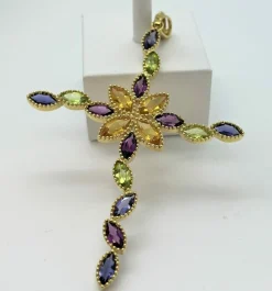 Pendentif Croix Or Jaune , Pierres Fines