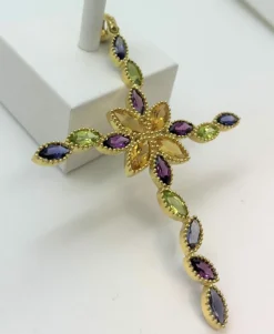 Pendentif Croix Or Jaune , Pierres Fines