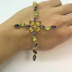 Pendentif Croix Or Jaune , Pierres Fines