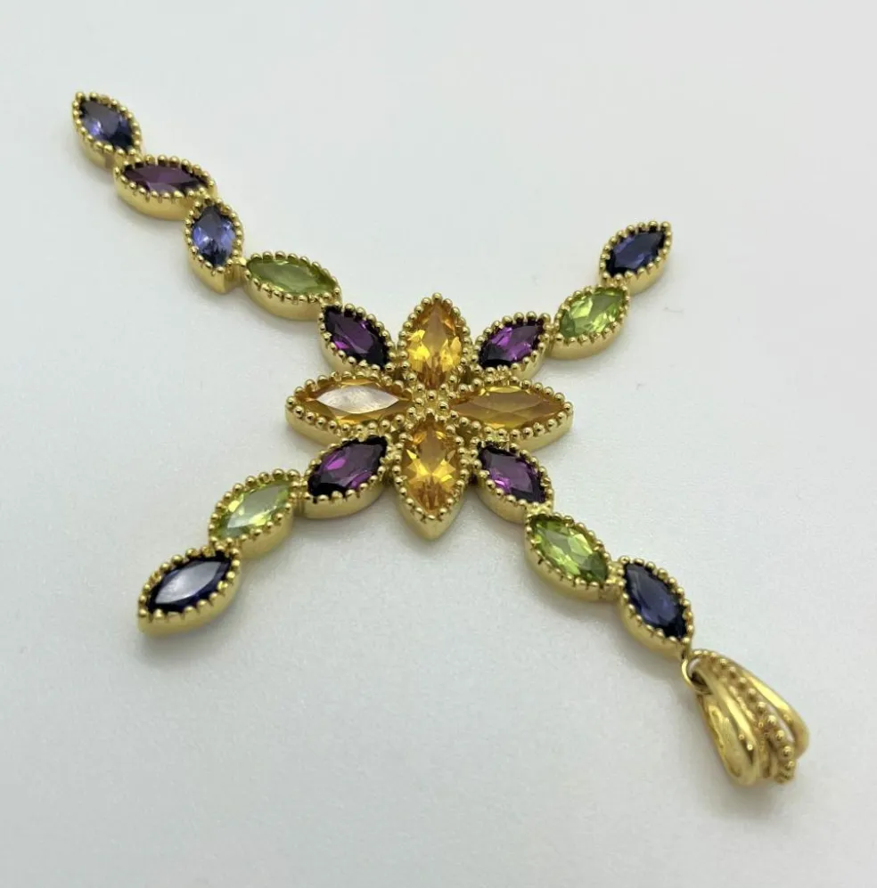 Pendentif Croix Or Jaune , Pierres Fines