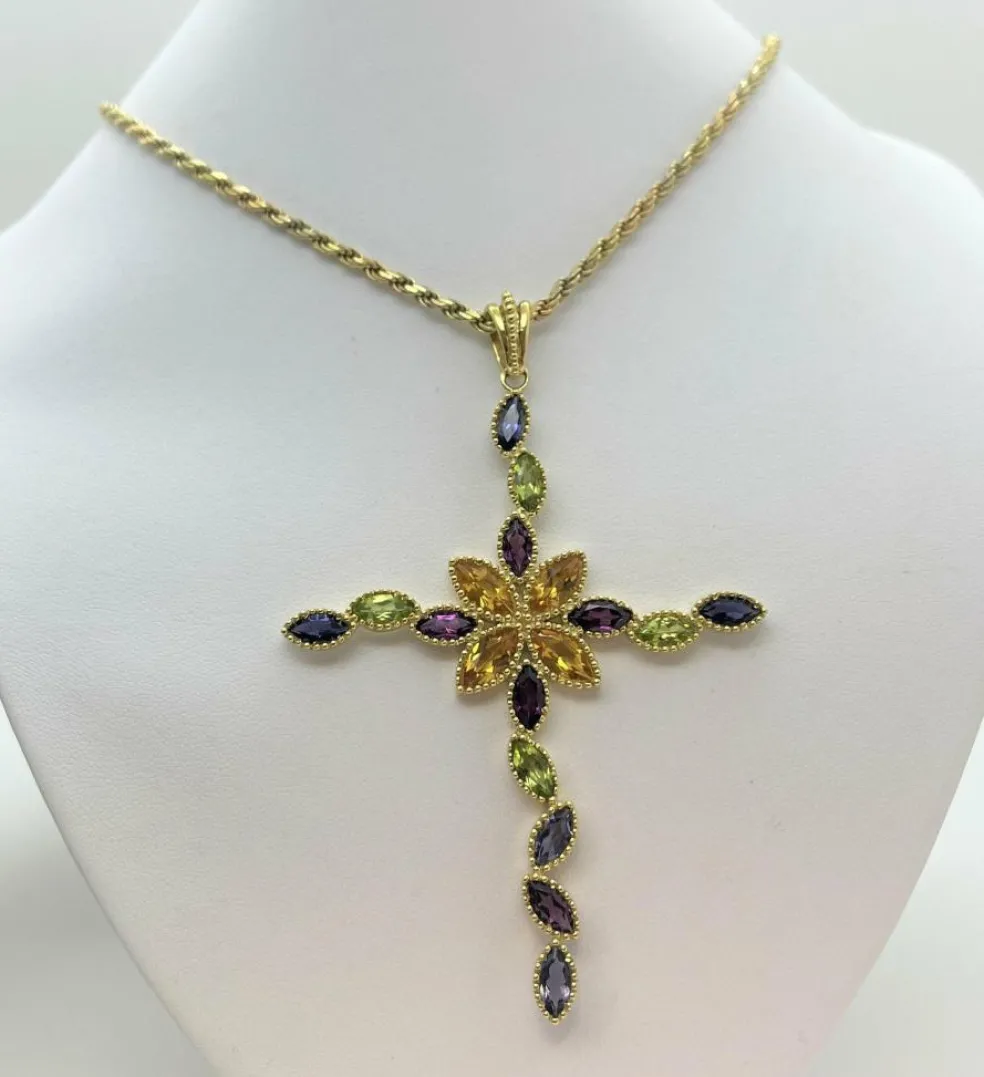 Pendentif Croix Or Jaune , Pierres Fines
