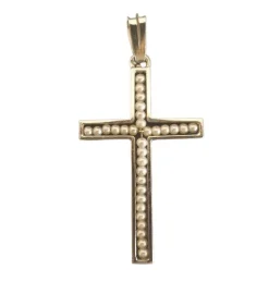 Pendentif Croix Perles Fines , Or Blanc 18 Carats