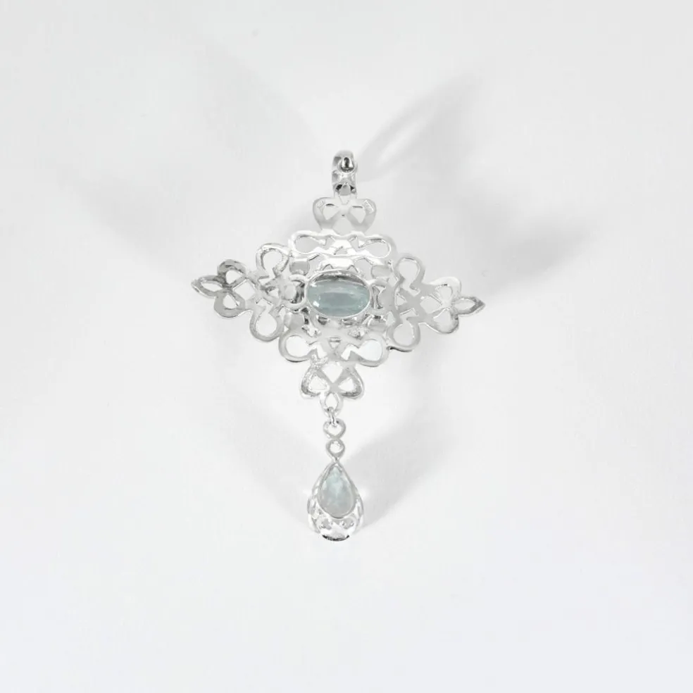 Pendentif Croix Rococo or blanc aigue-marine