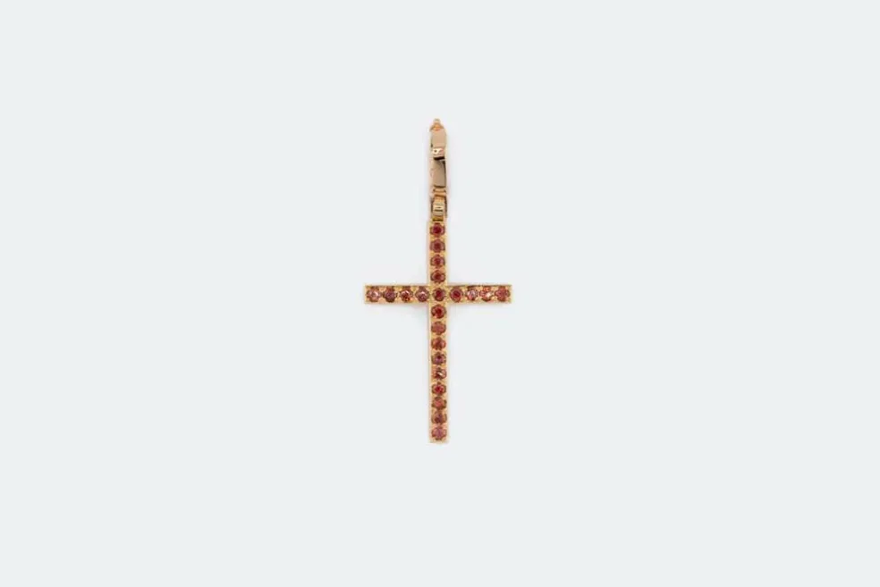 Pendentif crucifix en or jaune avec pierres