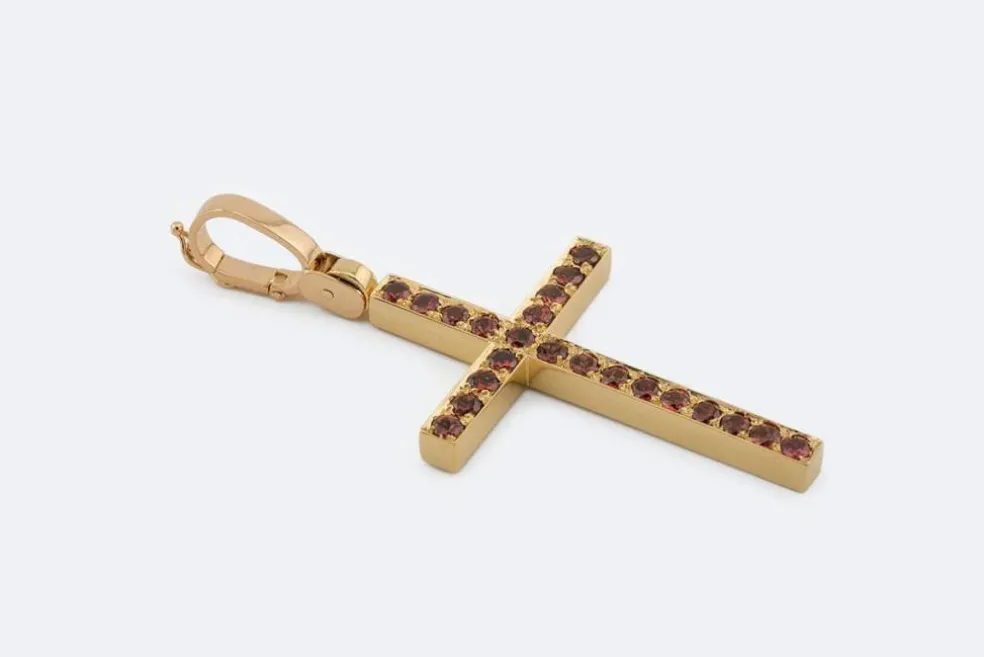Pendentif crucifix en or jaune avec pierres