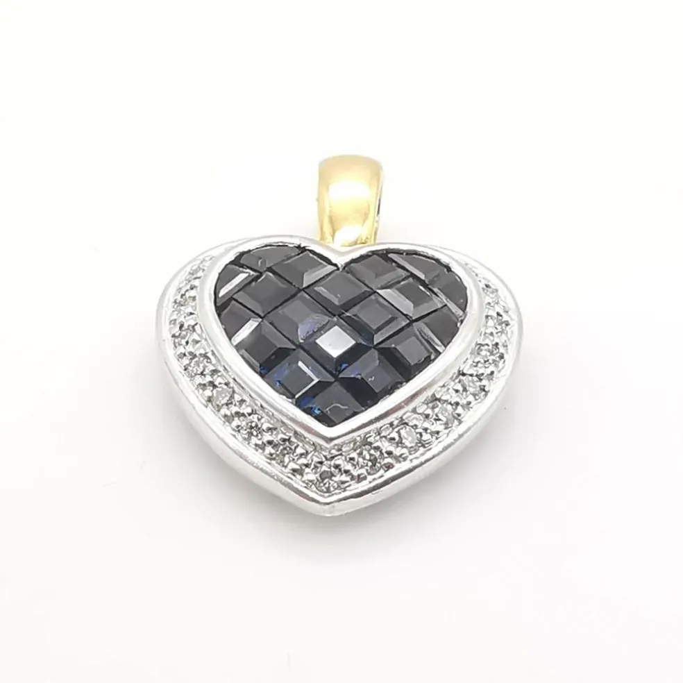 Pendentif cœur or jaune saphirs & diamants