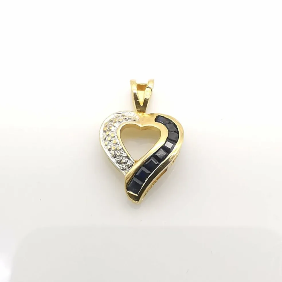 pendentif cœur or jaune saphirs et diamant
