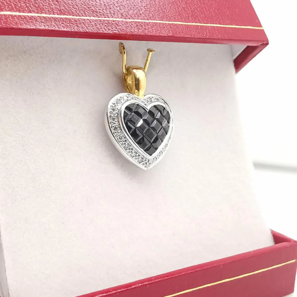 Pendentif cœur or jaune saphirs & diamants