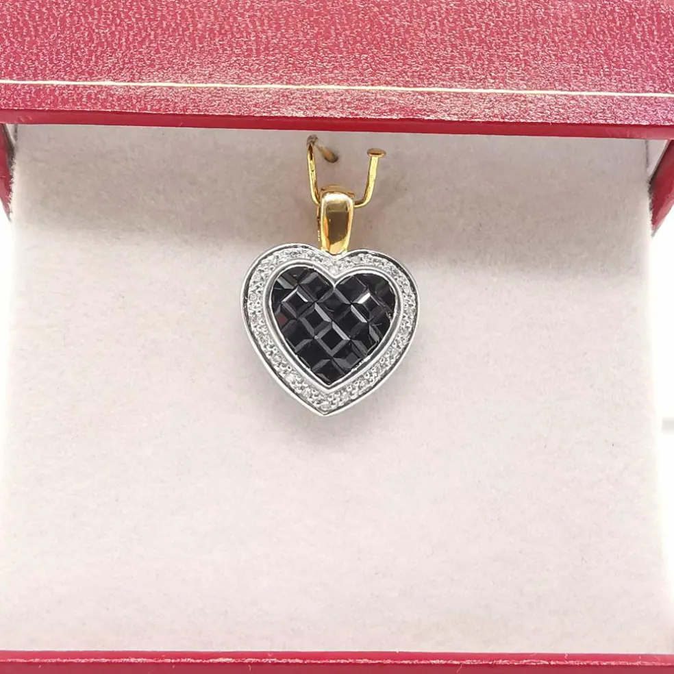 Pendentif cœur or jaune saphirs & diamants