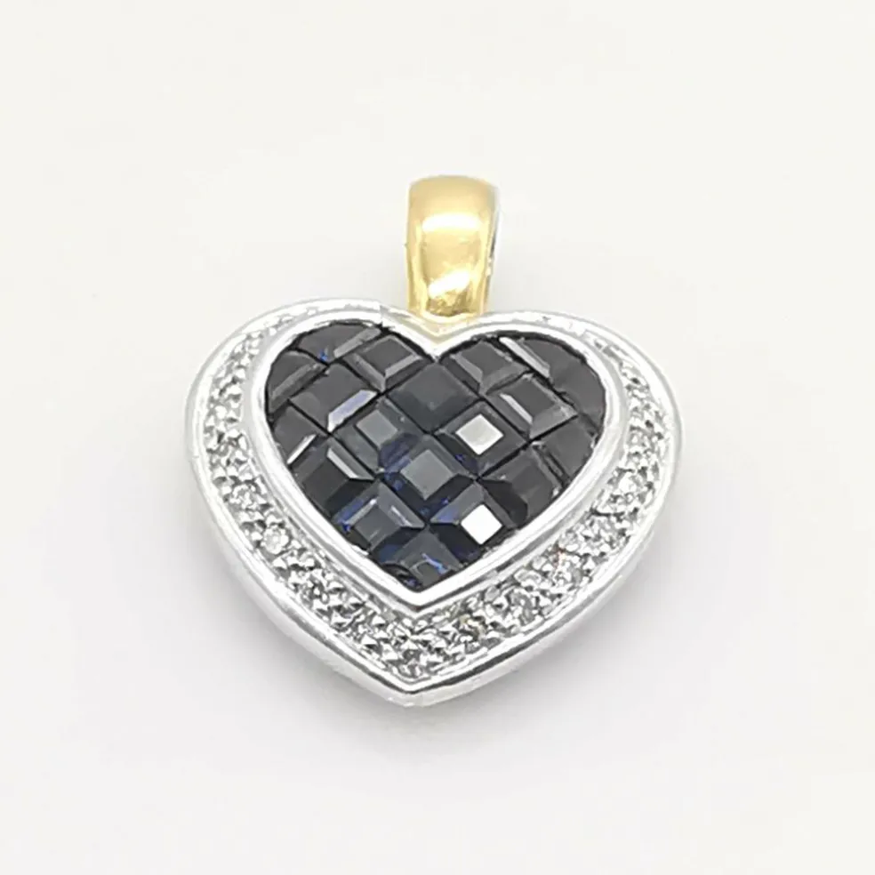 Pendentif cœur or jaune saphirs & diamants