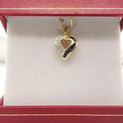 pendentif cœur or jaune saphirs et diamant