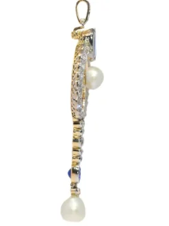 Pendentif diamant, perles naturelles, saphirs