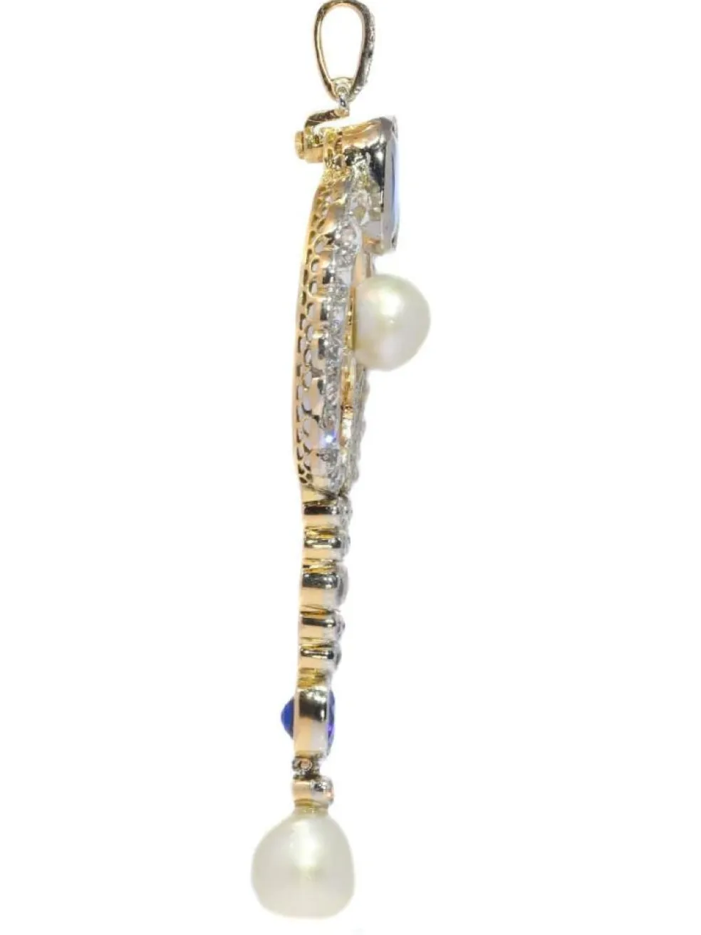 Pendentif diamant, perles naturelles, saphirs