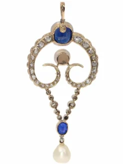 Pendentif diamant, perles naturelles, saphirs