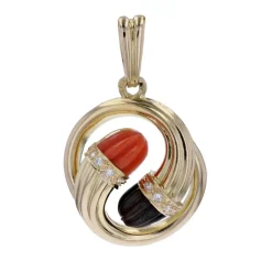 Pendentif diamants corail ébène or