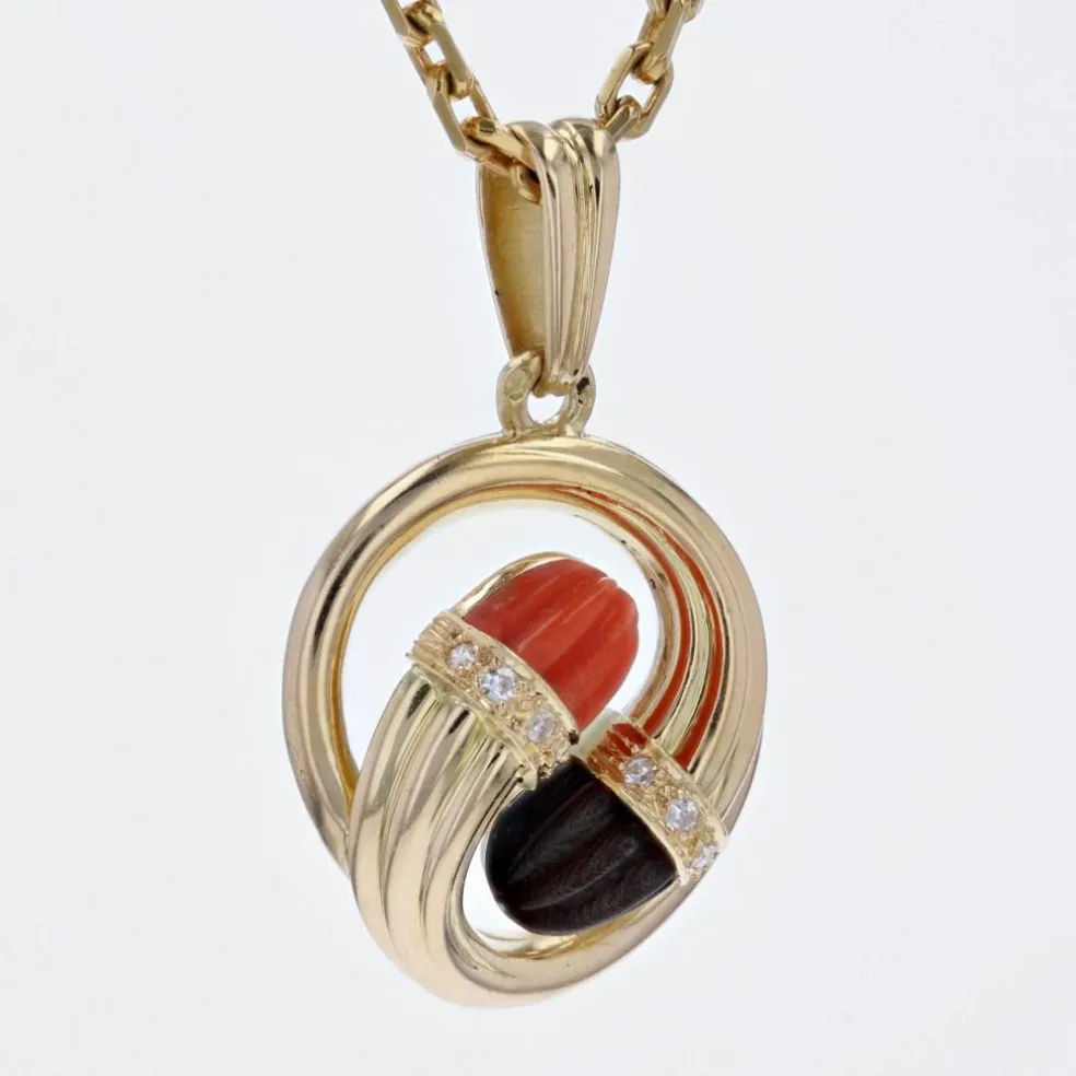 Pendentif diamants corail ébène or