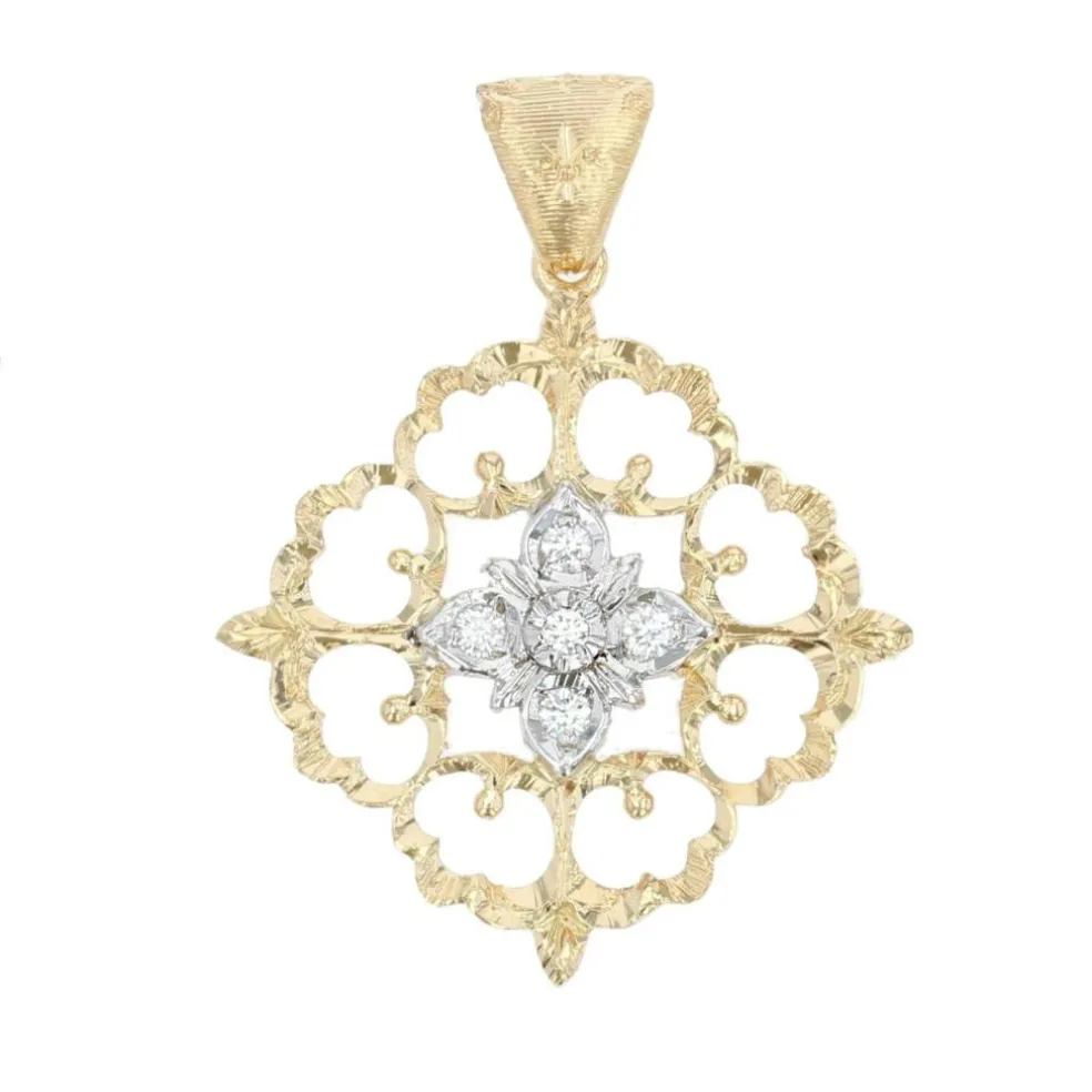 Pendentif diamants ors jaune et blanc arabesques