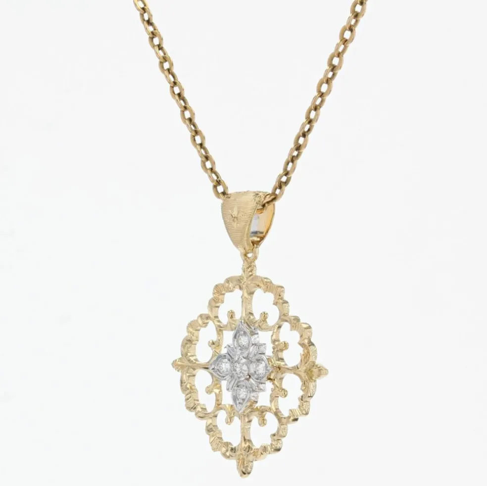 Pendentif diamants ors jaune et blanc arabesques