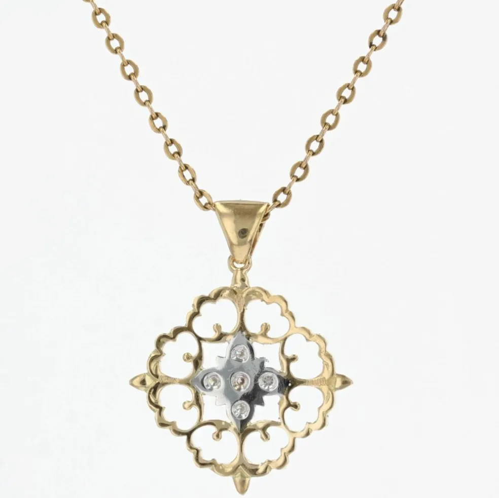 Pendentif diamants ors jaune et blanc arabesques