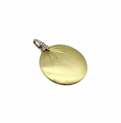 Pendentif disque diamant en or jaune et blanc
