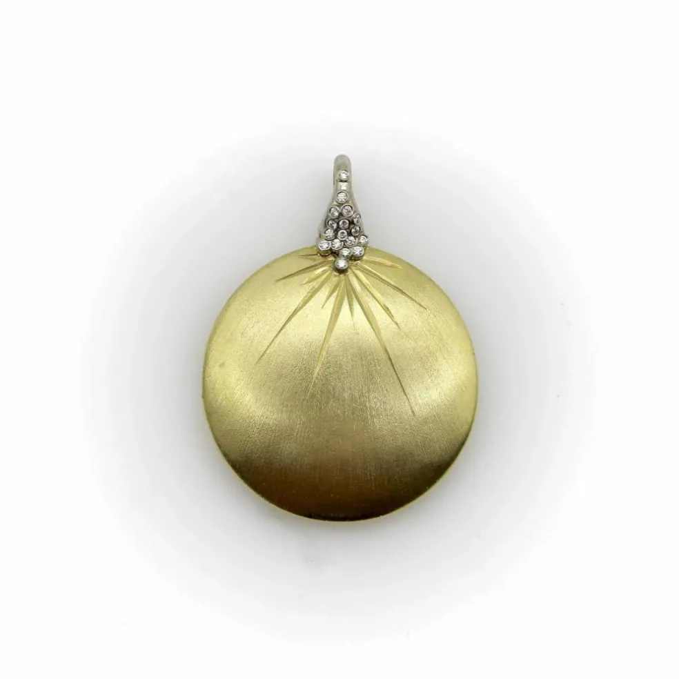 Pendentif disque diamant en or jaune et blanc