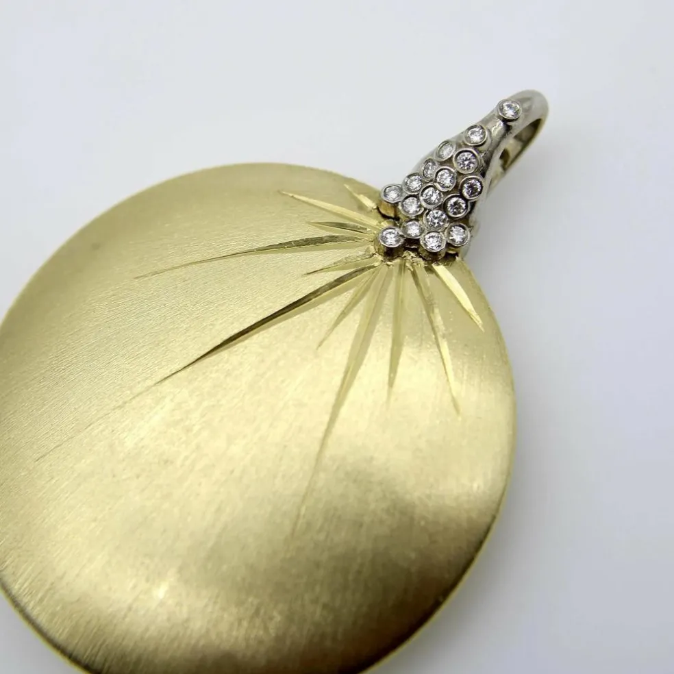 Pendentif disque diamant en or jaune et blanc