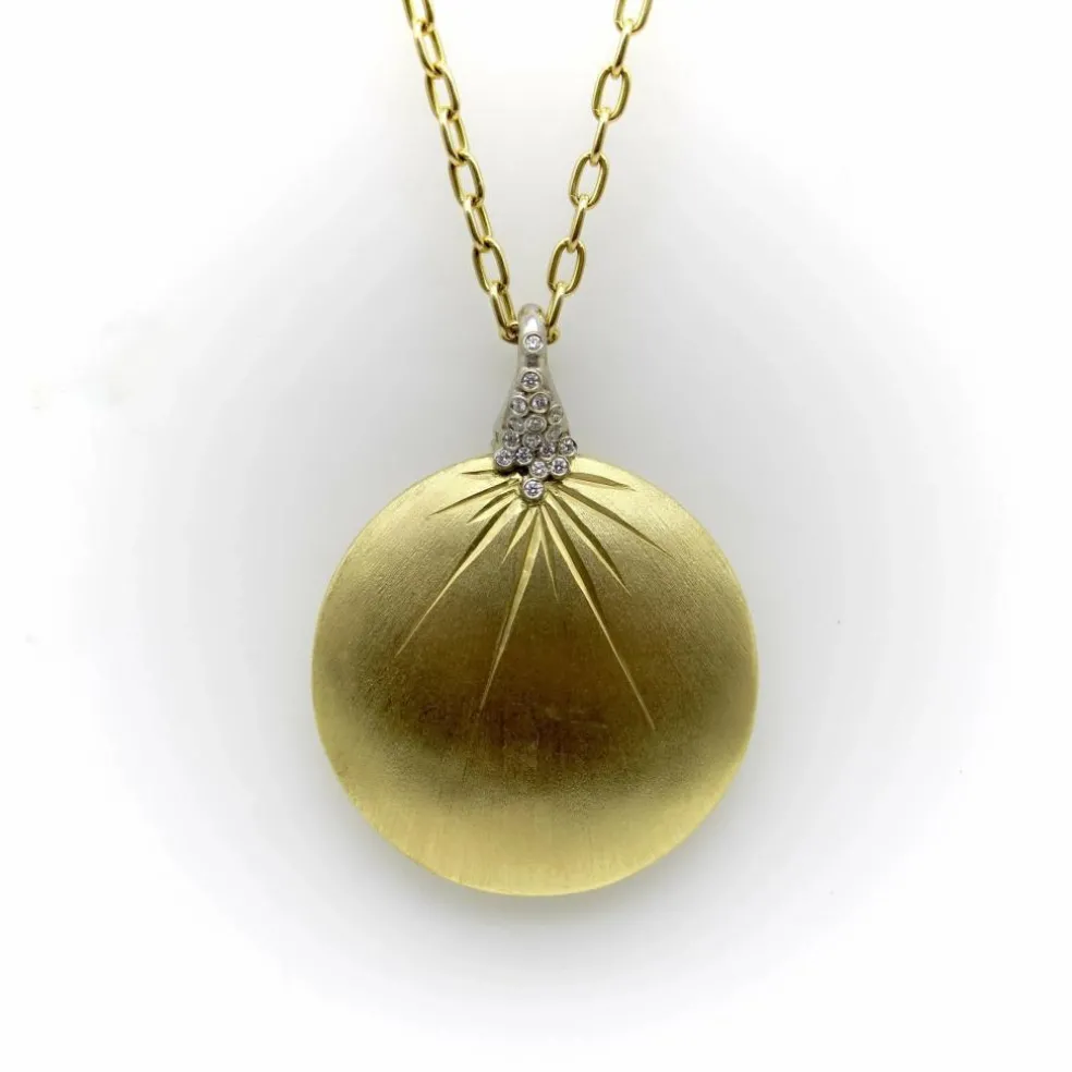 Pendentif disque diamant en or jaune et blanc