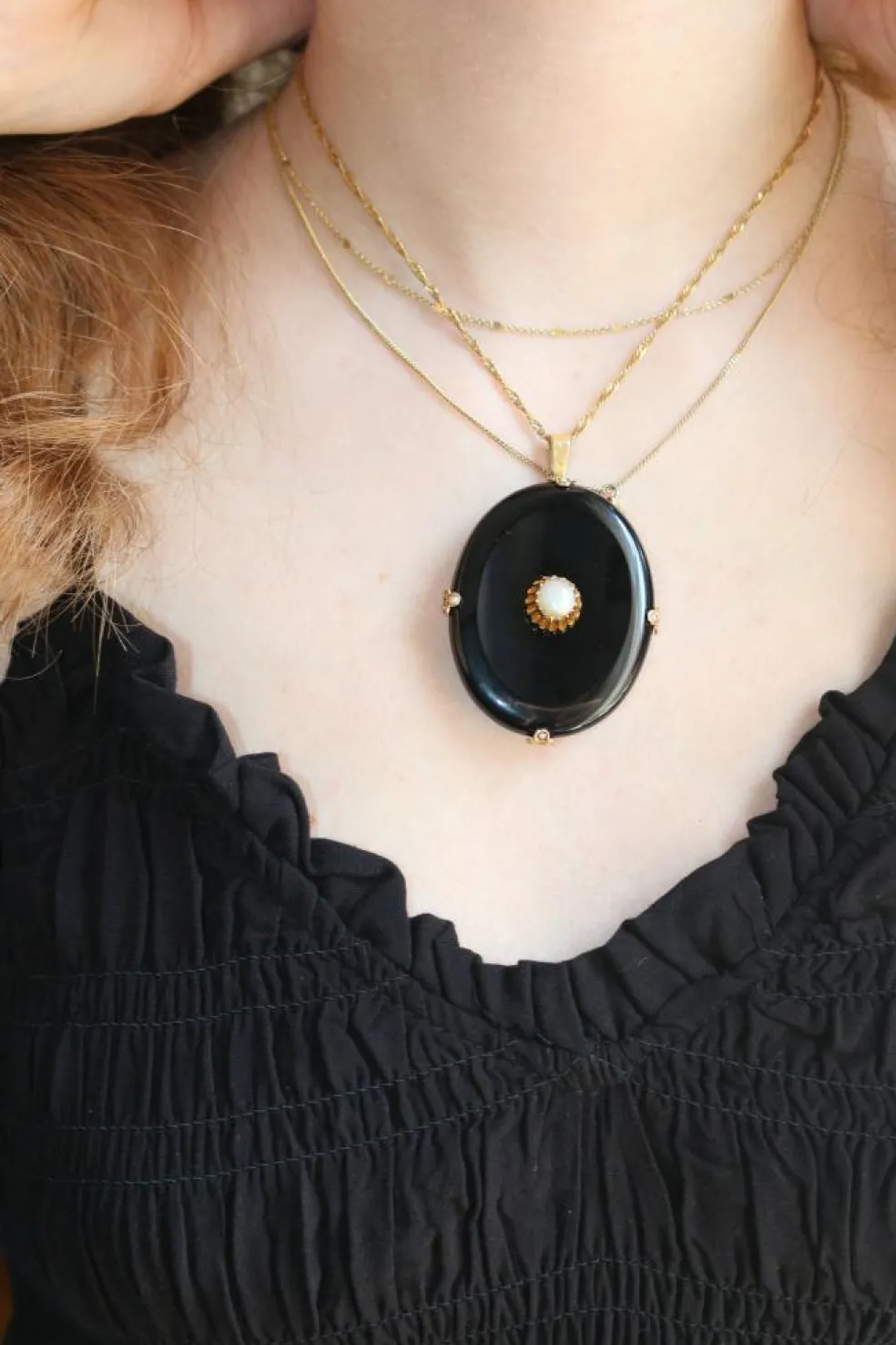 Pendentif En Onyx Et Perles XIXe