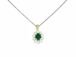 Pendentif en or avec une émeraude ovale verte et des diamants naturels