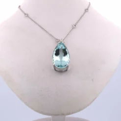 PENDENTIF EN OR BLANC 18 KT - AIGUE-MARINE et DIAMANTS