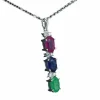 Pendentif en or blanc avec pierres précieuses multicolores et diamants