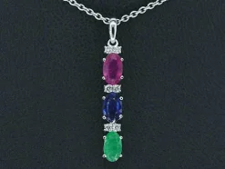 Pendentif en or blanc avec pierres précieuses multicolores et diamants