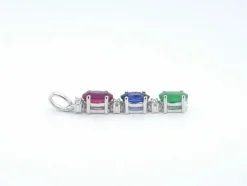 Pendentif en or blanc avec pierres précieuses multicolores et diamants