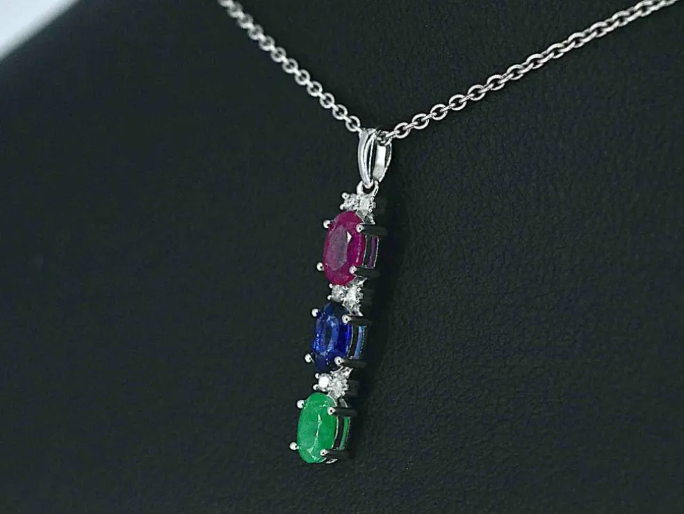 Pendentif en or blanc avec pierres précieuses multicolores et diamants