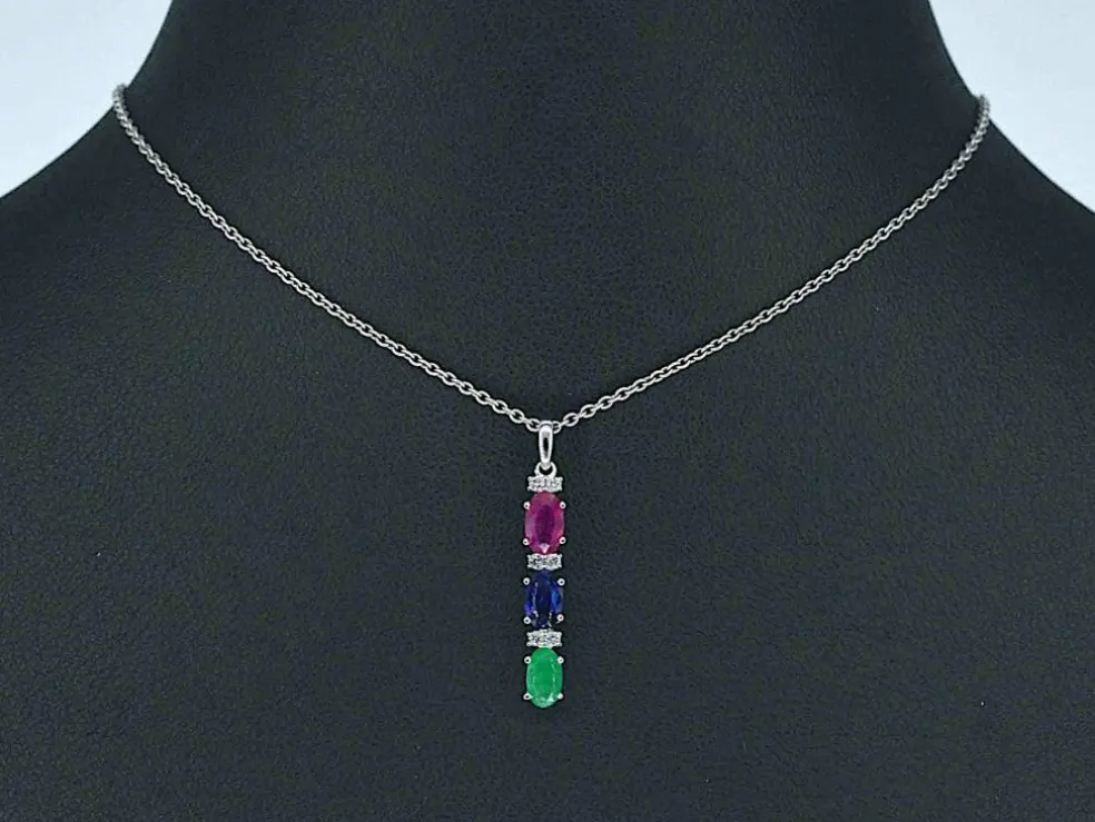 Pendentif en or blanc avec pierres précieuses multicolores et diamants