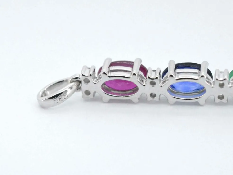Pendentif en or blanc avec pierres précieuses multicolores et diamants