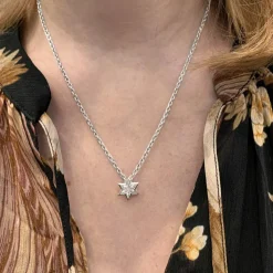 Pendentif en or blanc, étoile diamants.
