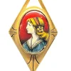 Pendentif en or jaune 18 carats, profil de femme en émail de limoges
