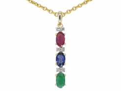 Pendentif en or jaune avec pierres précieuses multicolores et diamants