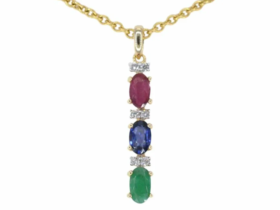 Pendentif en or jaune avec pierres précieuses multicolores et diamants