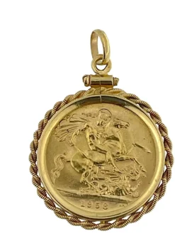 Pendentif en or jaune avec pièce souveraine 1958 Elizabeth II